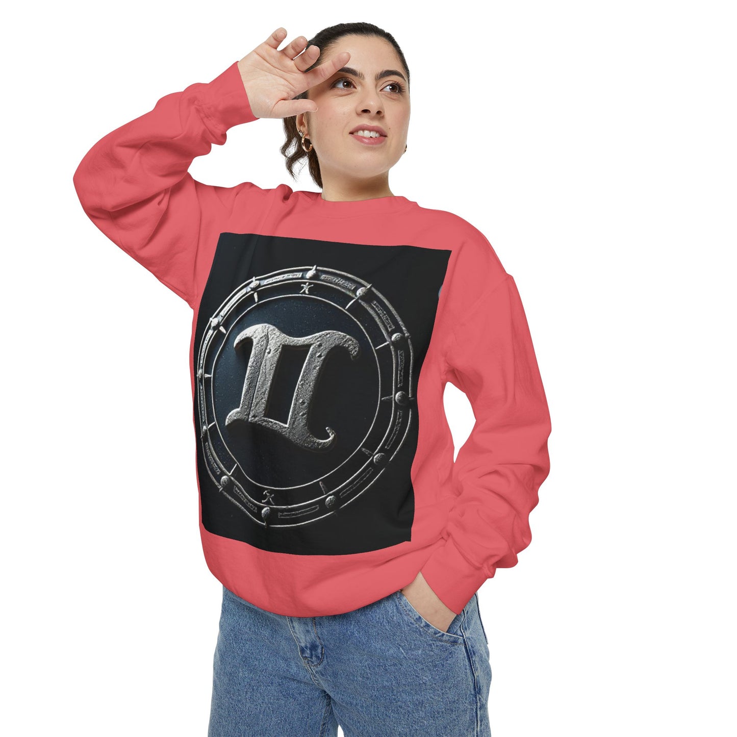 Garment-Dyed Sweatshirt, Unisex, Space Symbol Design v1, Gemini