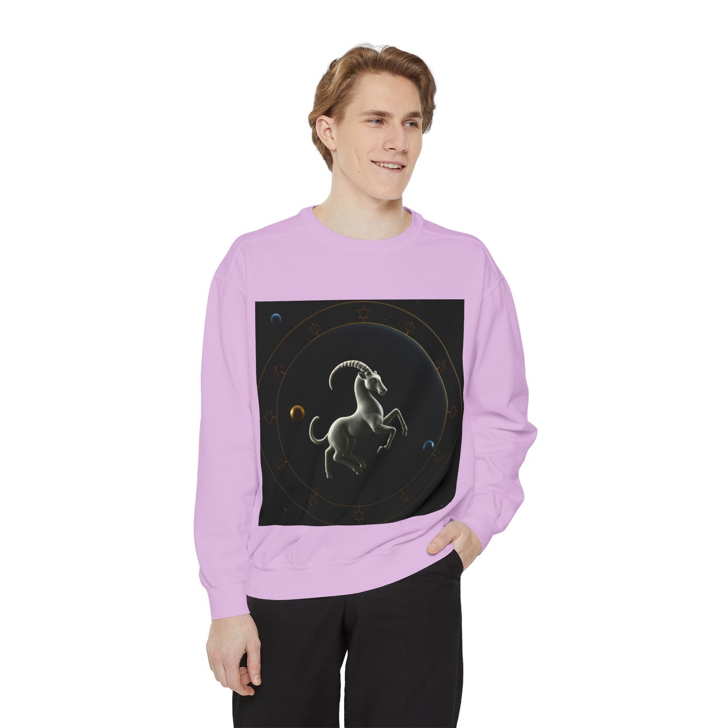 Garment-Dyed Sweatshirt, Unisex, Space Animal Design v1, Capricorn