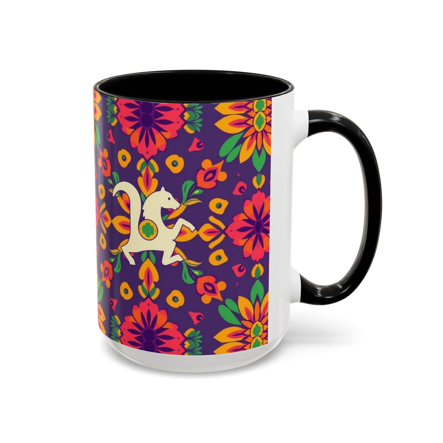 Accent Coffee Mug, Aquarius, Zodiac v2, Flower Pattern, (11, 15oz)
