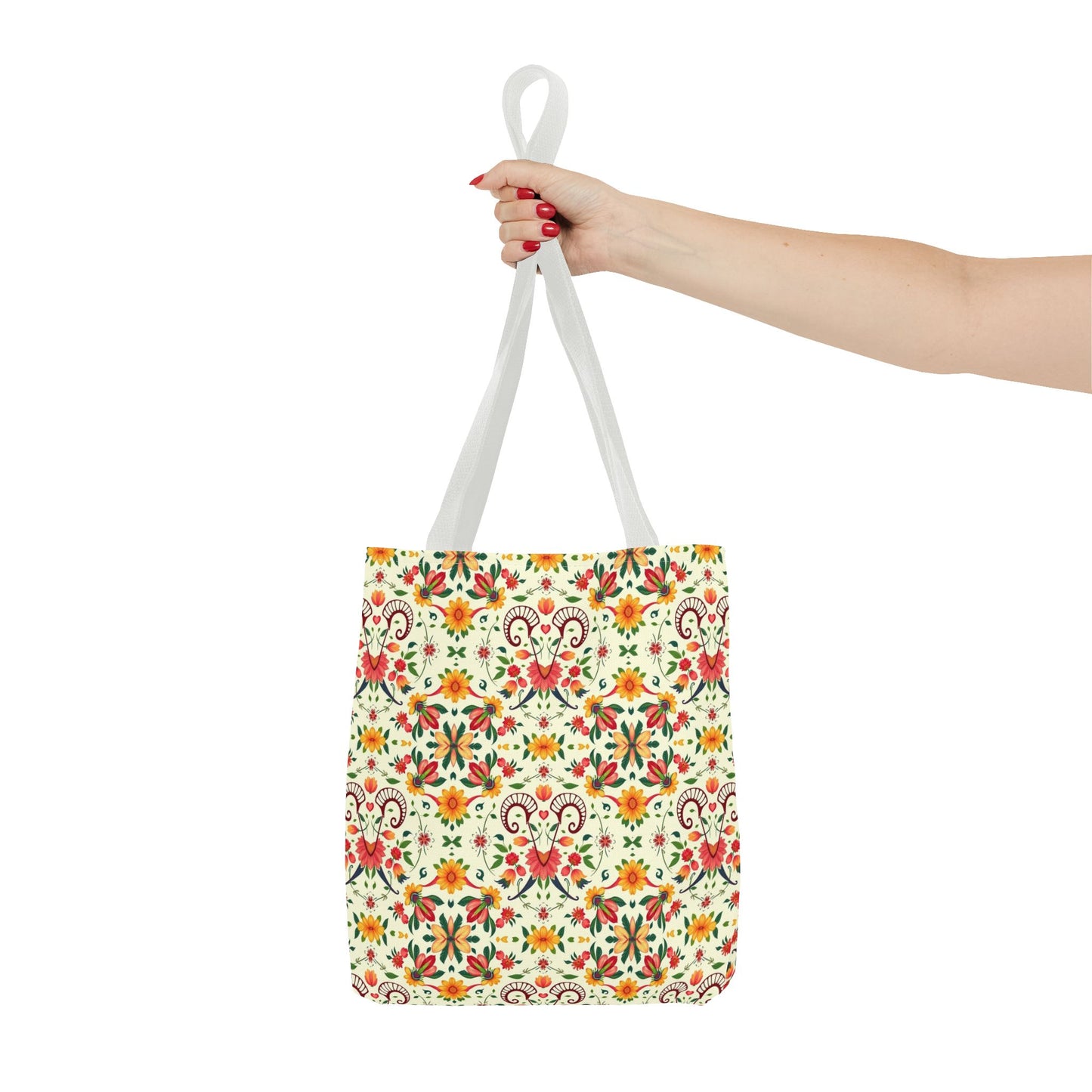 Tote Bag (AOP), Aries, Zodiac v2, Flower Pattern