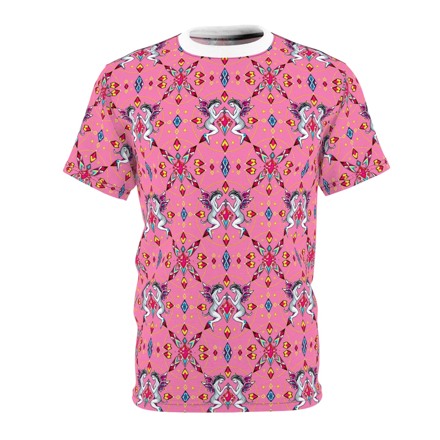 Unisex Cut & Sew T-Shirt, (AOP), Gemini, Zodiac, Jewels Pattern