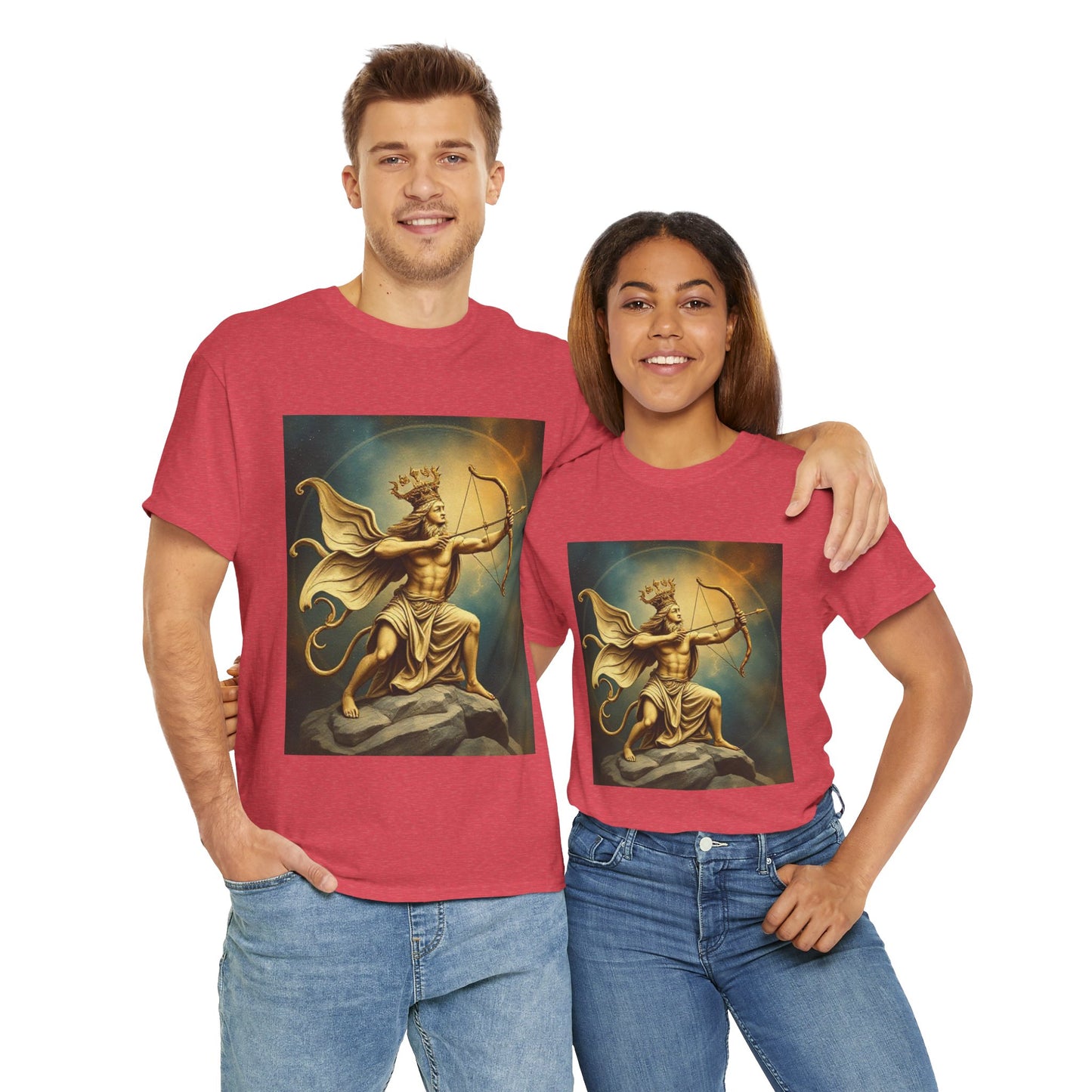 Unisex Heavy Cotton T-Shirt, Sagittarius King, Bow & Arrow, Zodiac Design