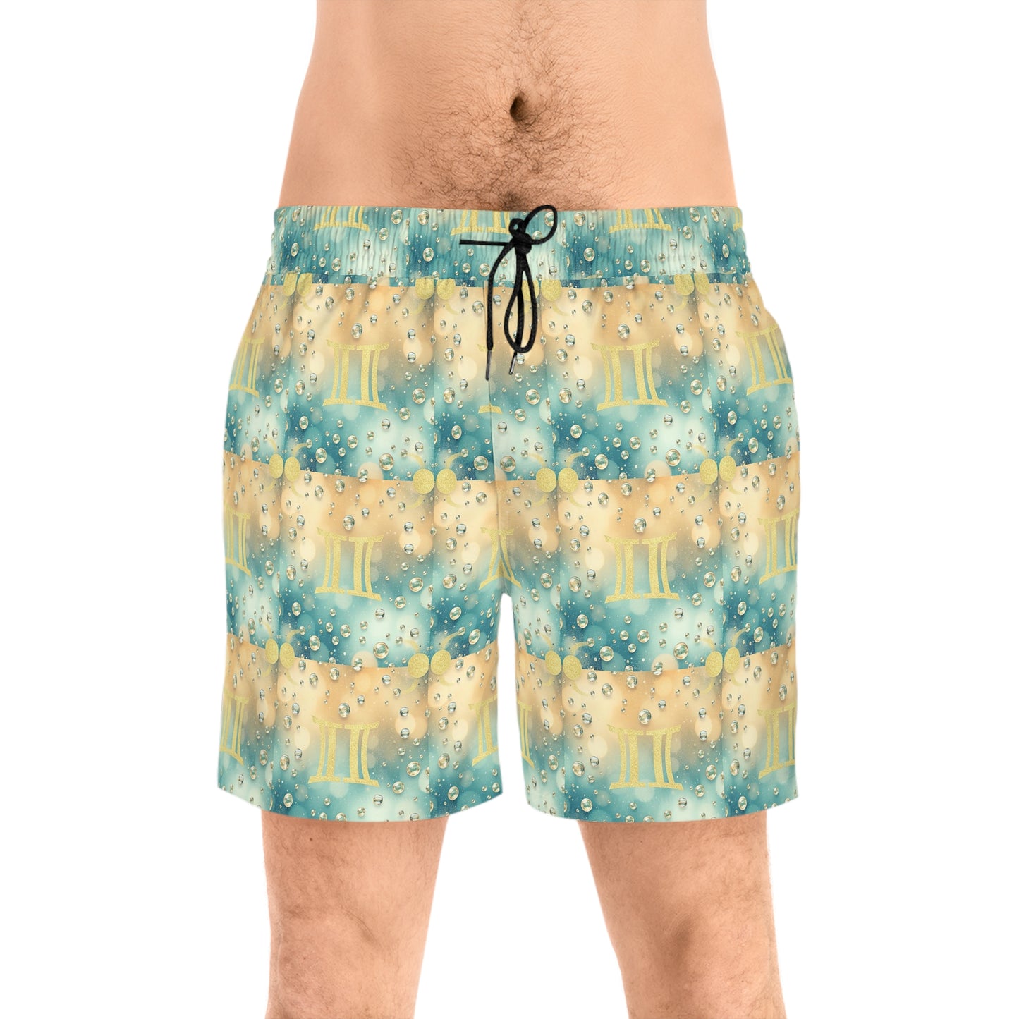 Men's Mid-Length Swim Shorts, (AOP), Gemini, Zodiac v4, Bubble Pattern
