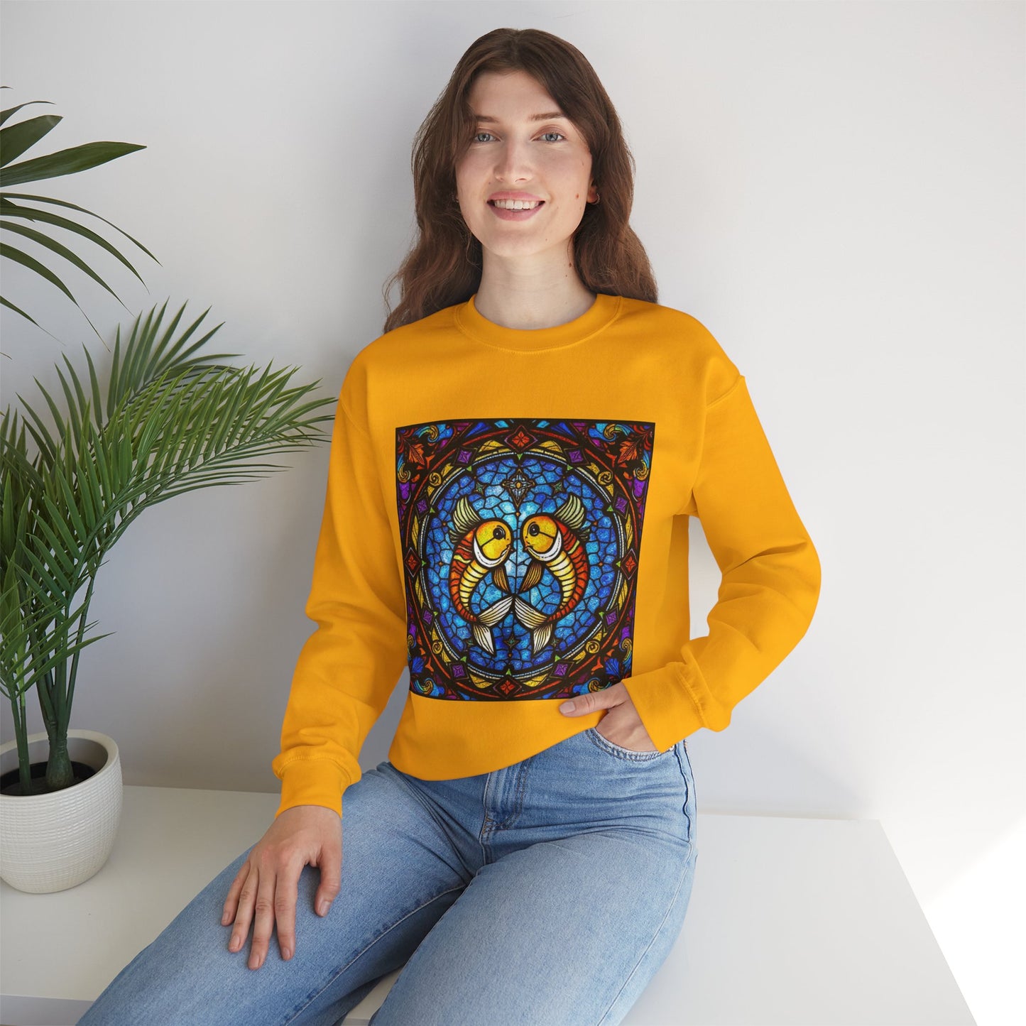 Unisex Heavy Blend™ Crewneck Sweatshirt, Glass 1, Pisces Zodiac Design