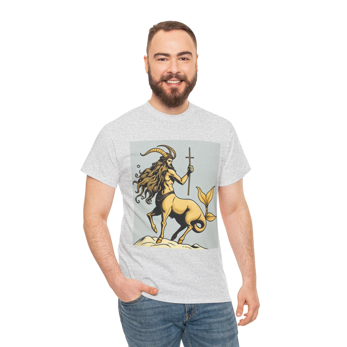 Unisex Heavy Cotton T-Shirt, Capricorn God v2, Zodiac Design