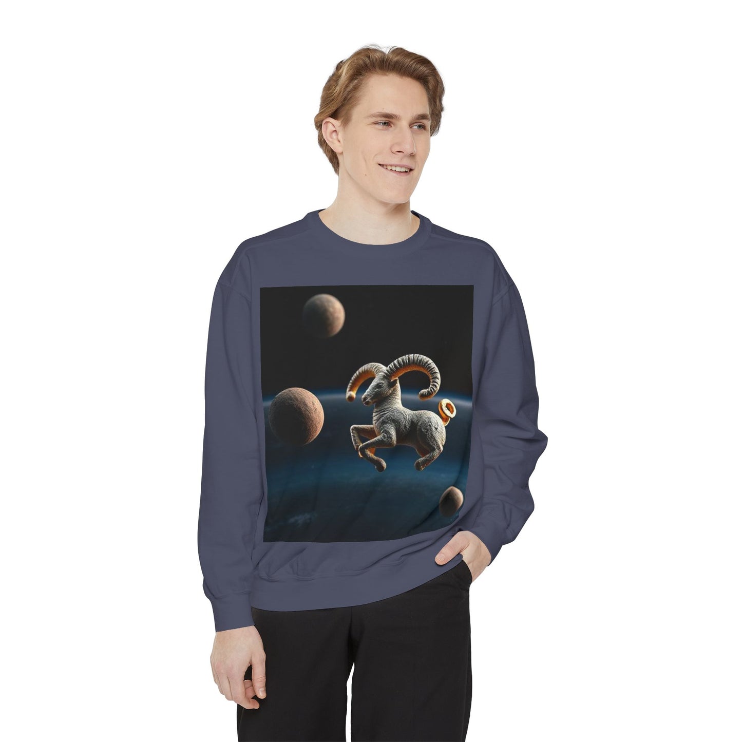 Garment-Dyed Sweatshirt, Unisex, Space Animal Design v1, Aries