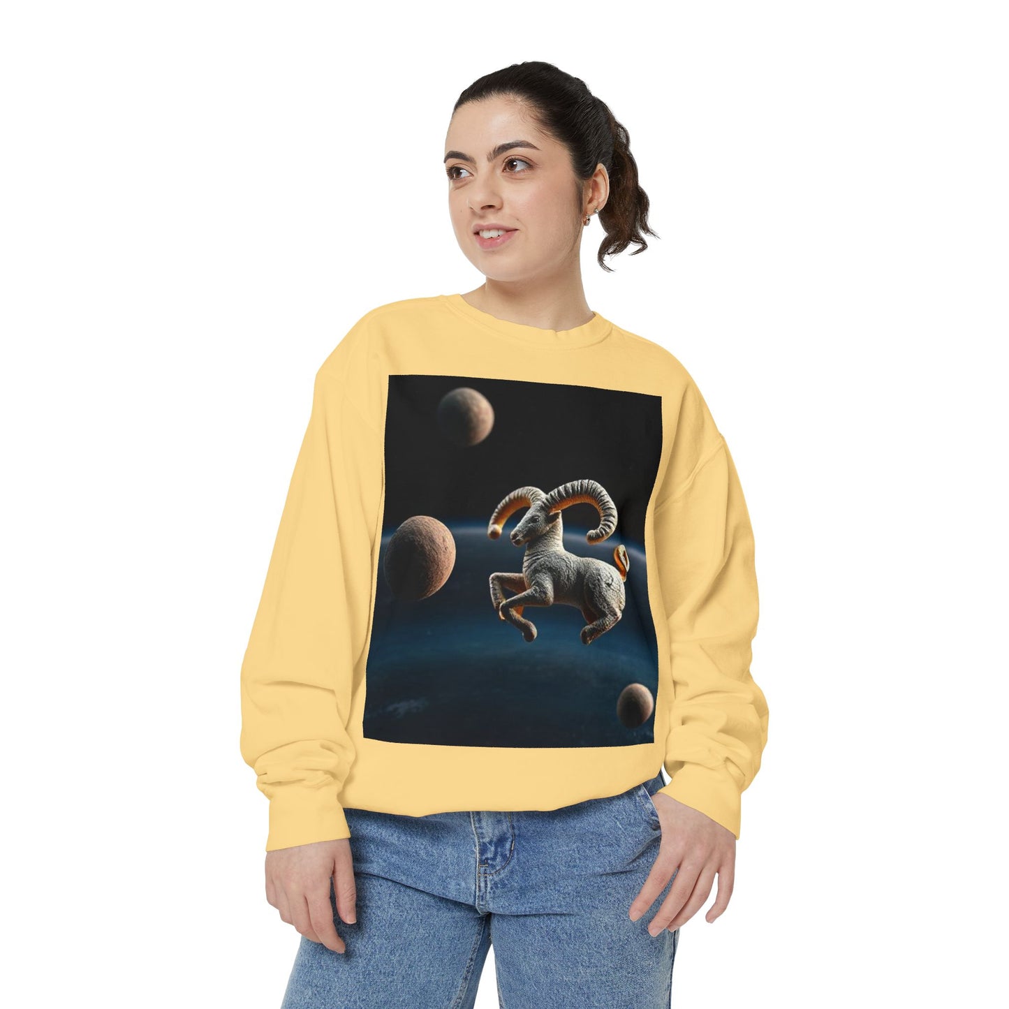 Garment-Dyed Sweatshirt, Unisex, Space Animal Design v1, Aries