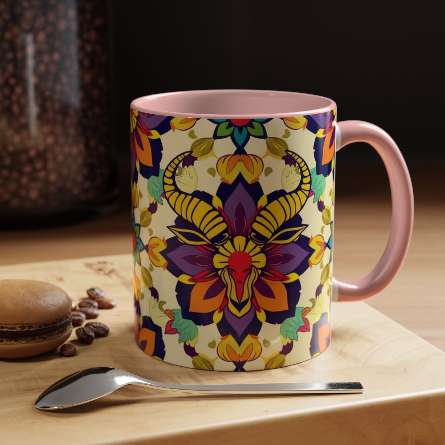 Accent Coffee Mug, Taurus, Zodiac v3. Flower Pattern, (11, 15oz)
