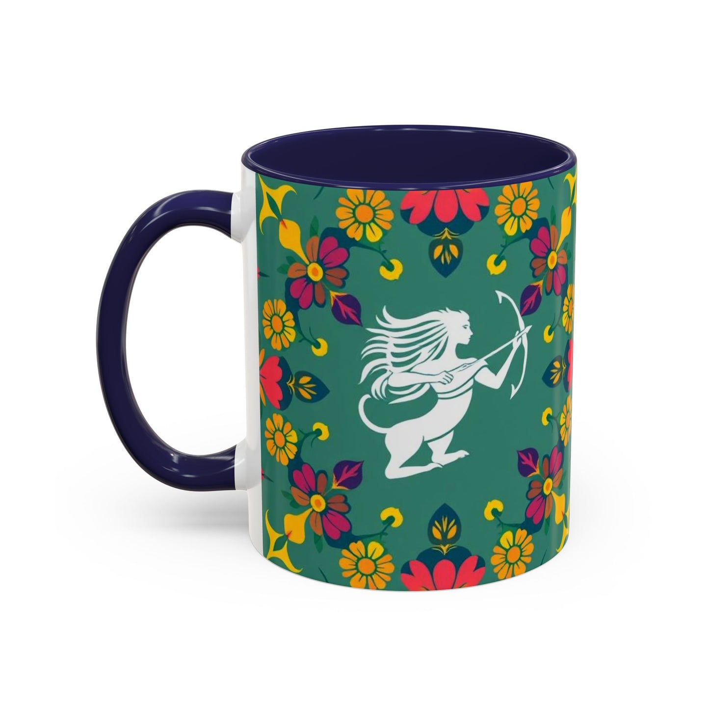 Accent Coffee Mug, Sagittarius, Zodiac. Flower Pattern, (11, 15oz)