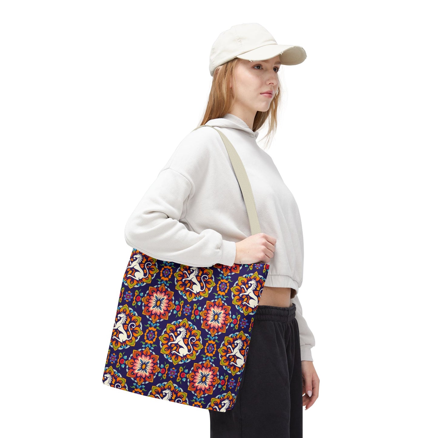 Tote Bag, (AOP), Virgo, Zodiac v3, Flower Pattern