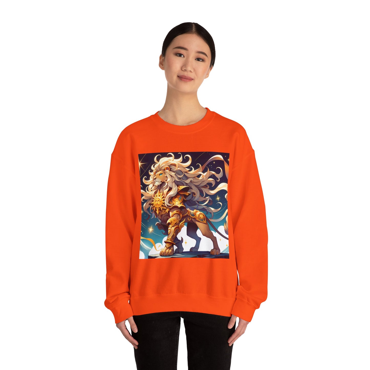 Unisex Heavy Blend™ Crewneck Sweatshirt,Cool Lion with White Hair, Leo Zodiac Design