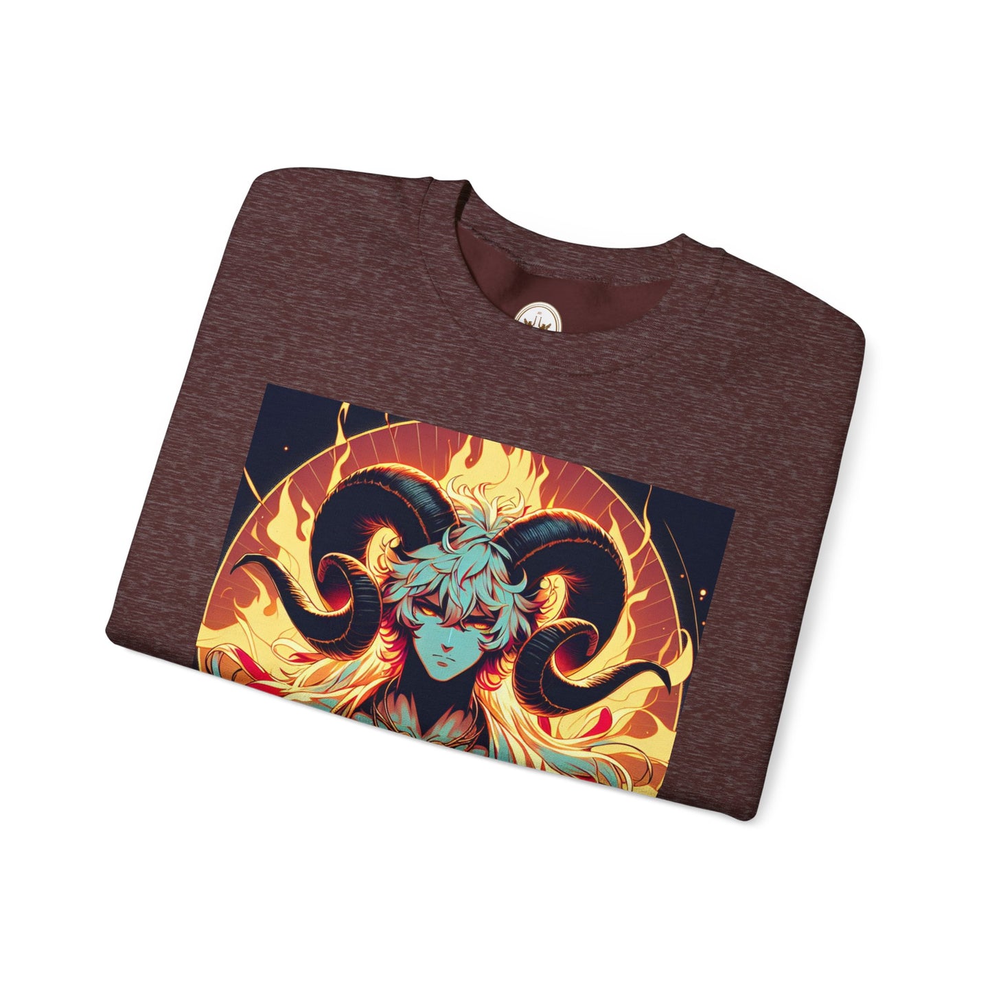 Unisex Heavy Blend™ Crewneck Sweatshirt, Anime Fire Aries, Zodiac Design