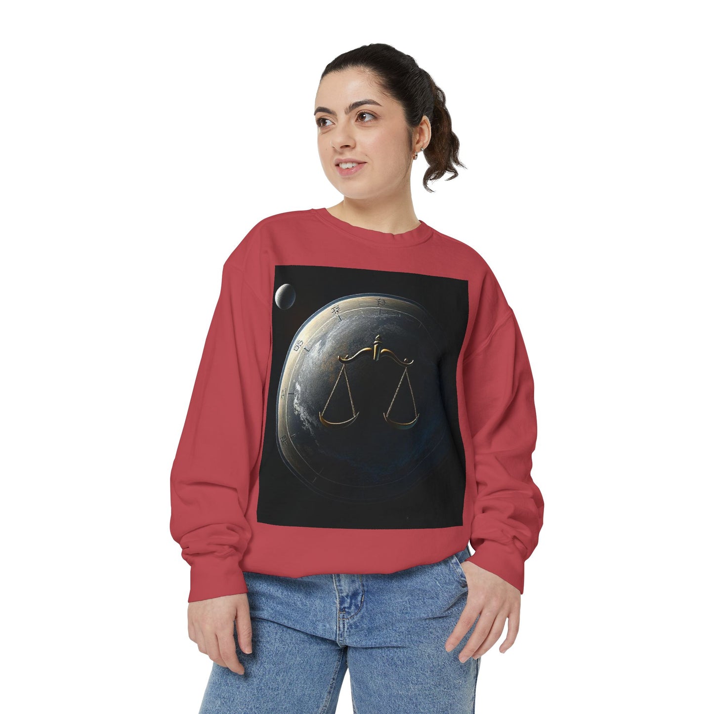 Garment-Dyed Sweatshirt, Unisex, Space Animal Design, Libra