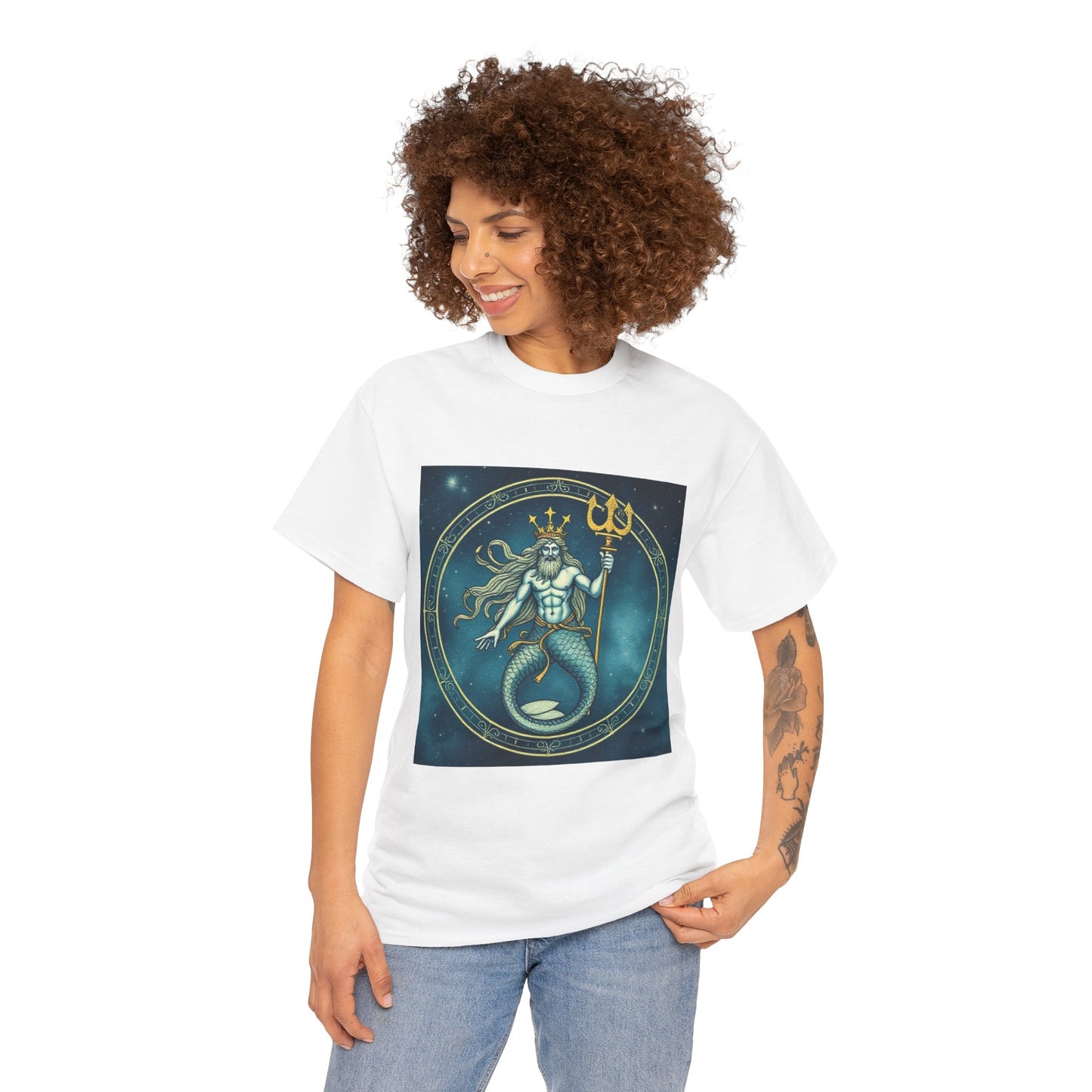 Unisex Heavy Cotton T-Shirt, Aquarius God 6v, Zodiac Design