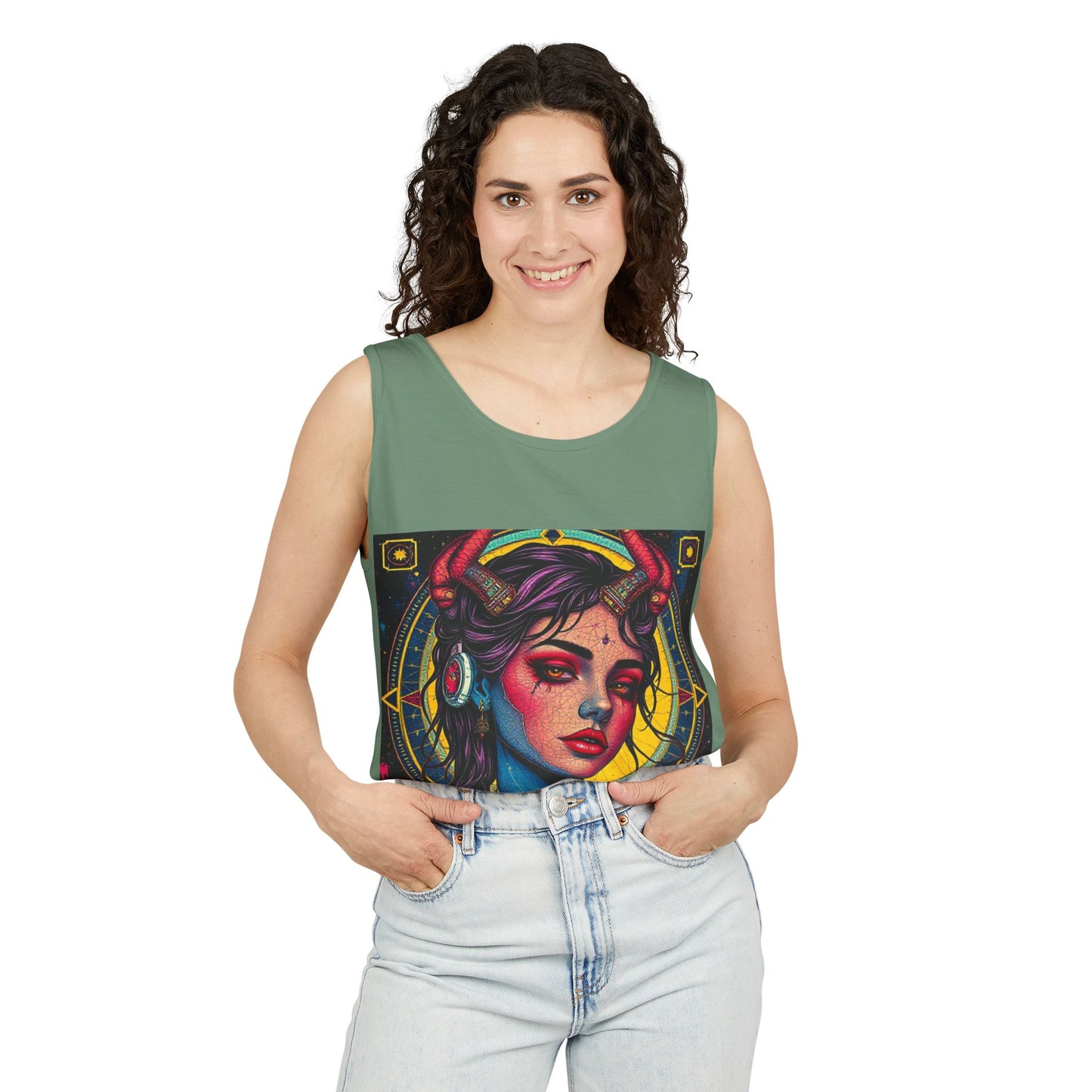 Unisex Garment-Dyed, Tank Top, Scorpio Design, Pop Art, 100% US cotton