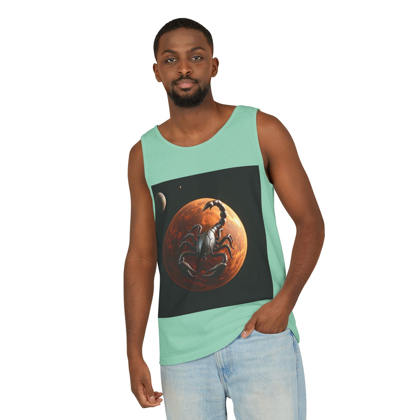 Unisex Garment-Dyed, Tank Top, Scorpio Design, Planet Symbol, 100% US cotton