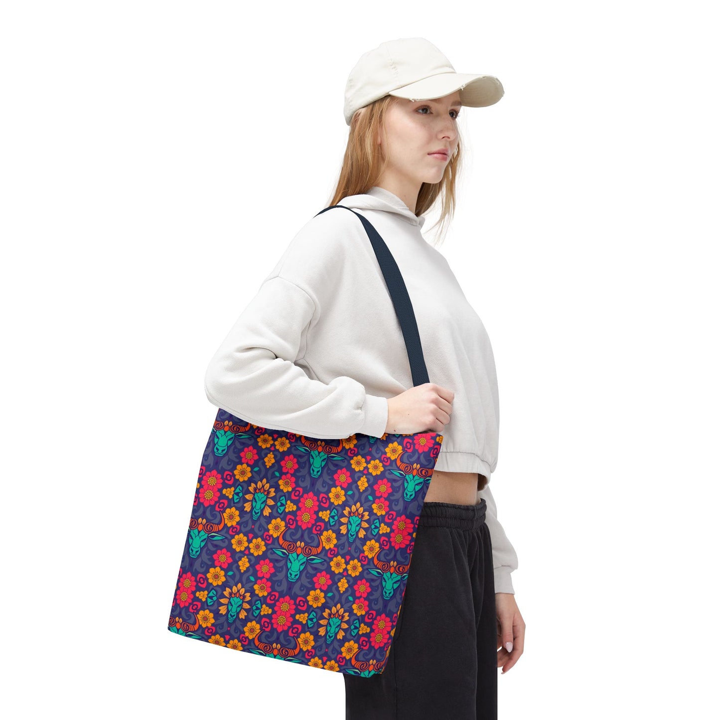 Tote Bag, (AOP), Taurus, Zodiac v1, Flower Pattern