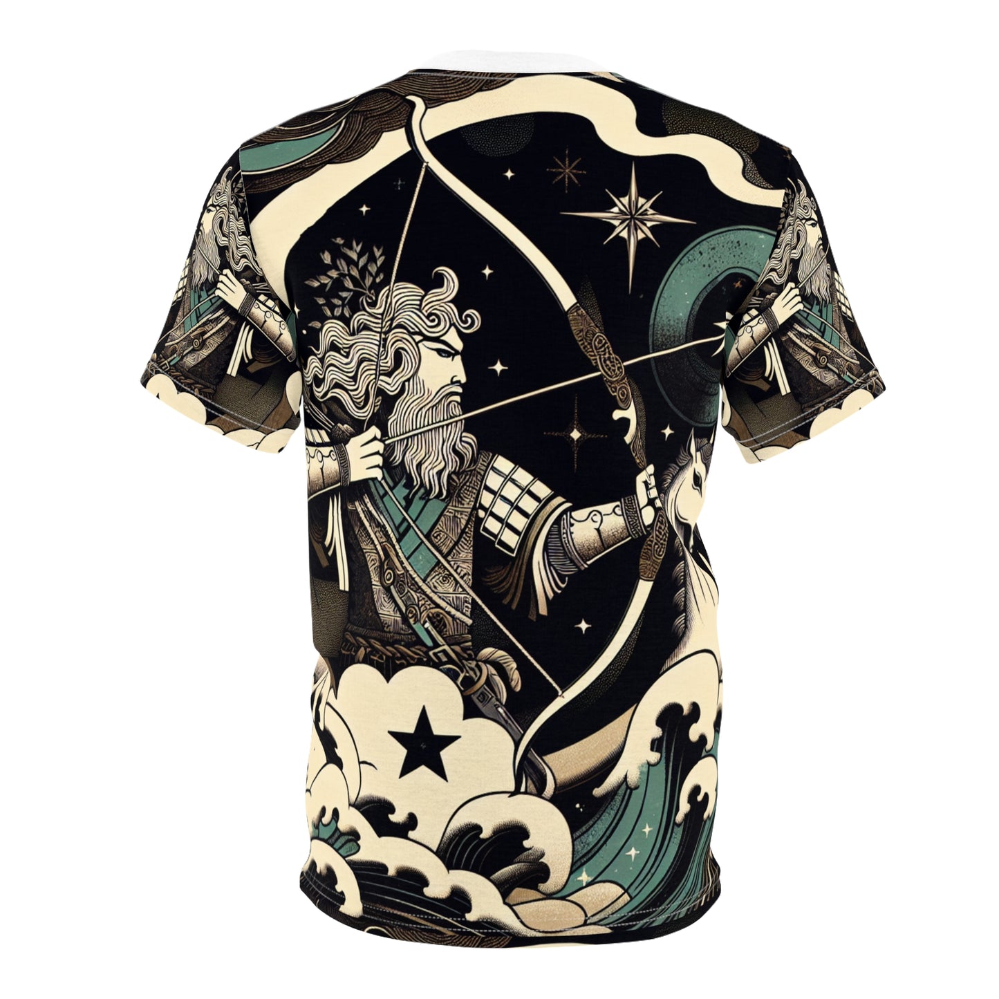 Unisex Cut & Sew T-Shirt (AOP), Arrow Horse, Sagittarius Zodiac Design, Regular fit, 100% Polyester