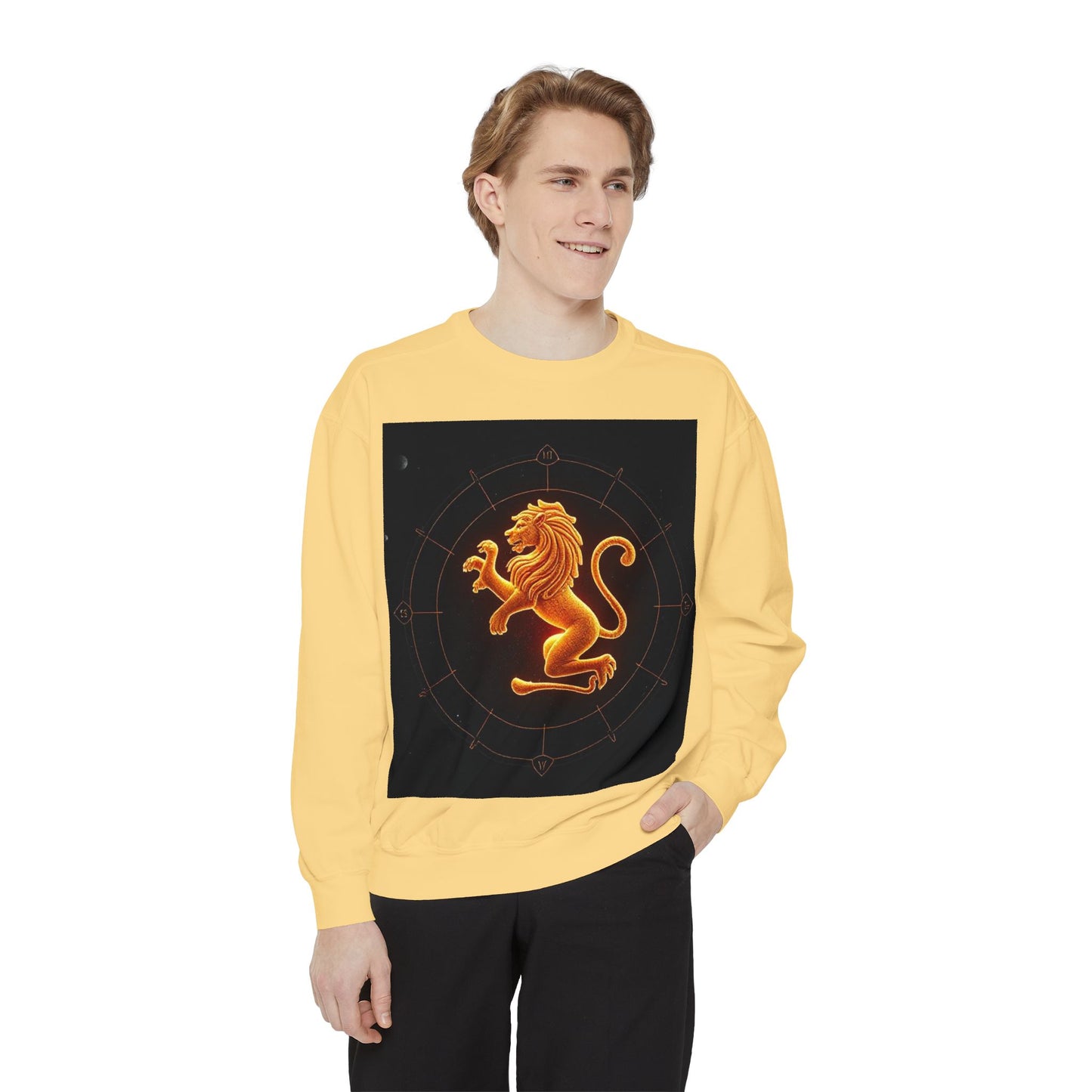 Garment-Dyed Sweatshirt, Unisex, Space Animal Design v1, Leo