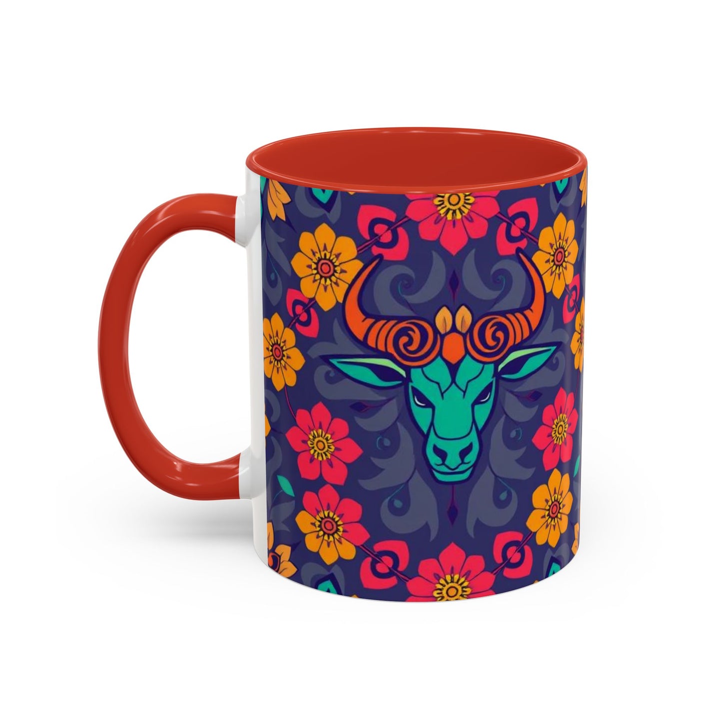 Accent Coffee Mug, Taurus, Zodiac. Flower Pattern, (11, 15oz)