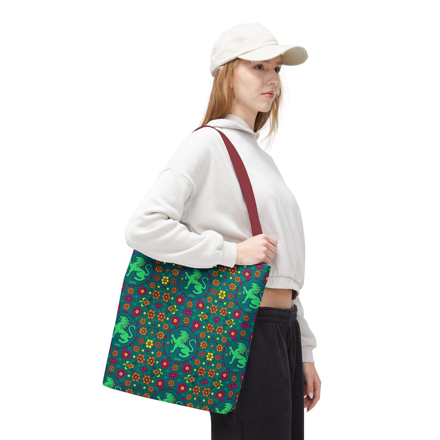 Tote Bag (AOP), Leo, Zodiac v1, Flower Pattern
