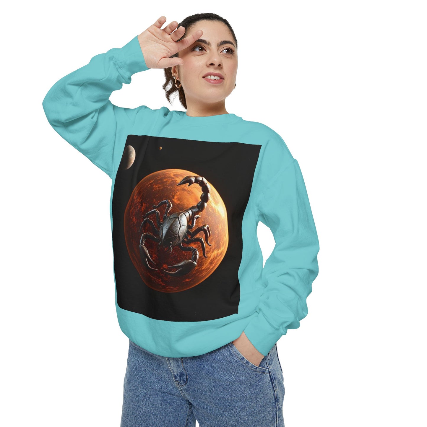 Garment-Dyed Sweatshirt, Unisex, Space Animal Design, Scorpio