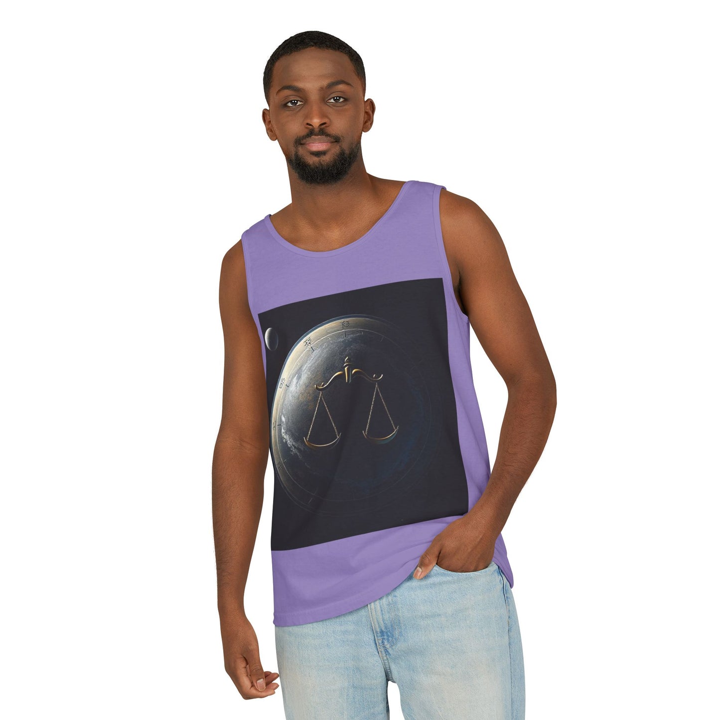 Unisex Garment-Dyed, Tank Top, Libra Design, Space Scale v1, 100% US cotton