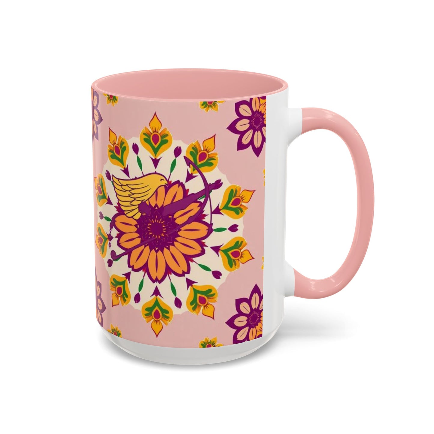 Accent Coffee Mug, Sagittarius, Zodiac v4. Flower Pattern, (11, 15oz)