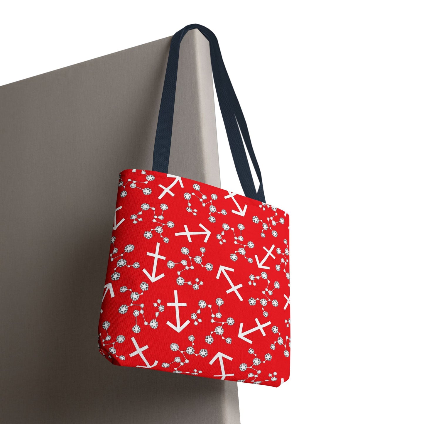 Tote Bag, Sagittarius Zodiac Sign, AOP, (Red, White Print)