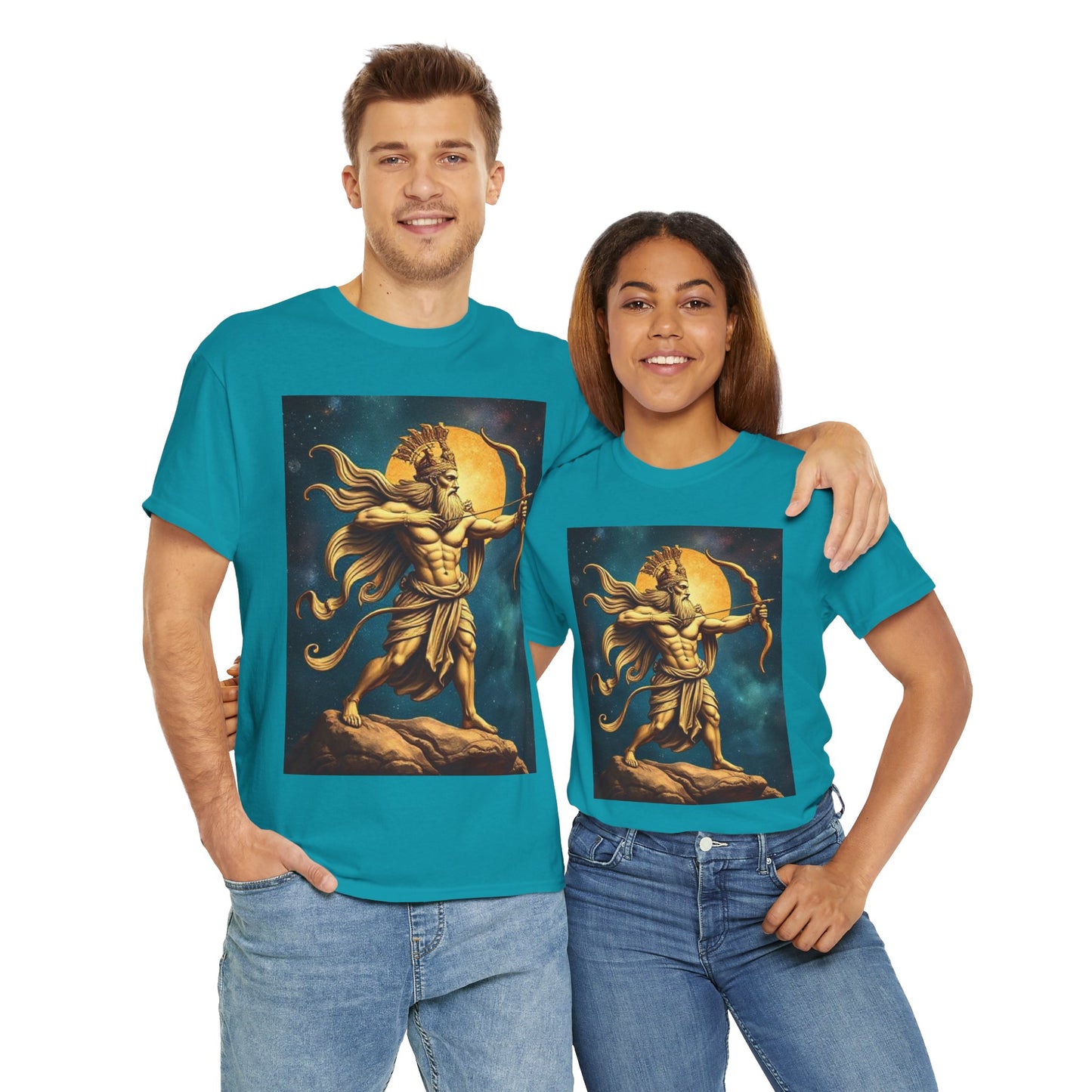 Unisex Heavy Cotton T-Shirt, Midnight Arrow, Sagittarius Zodiac Design