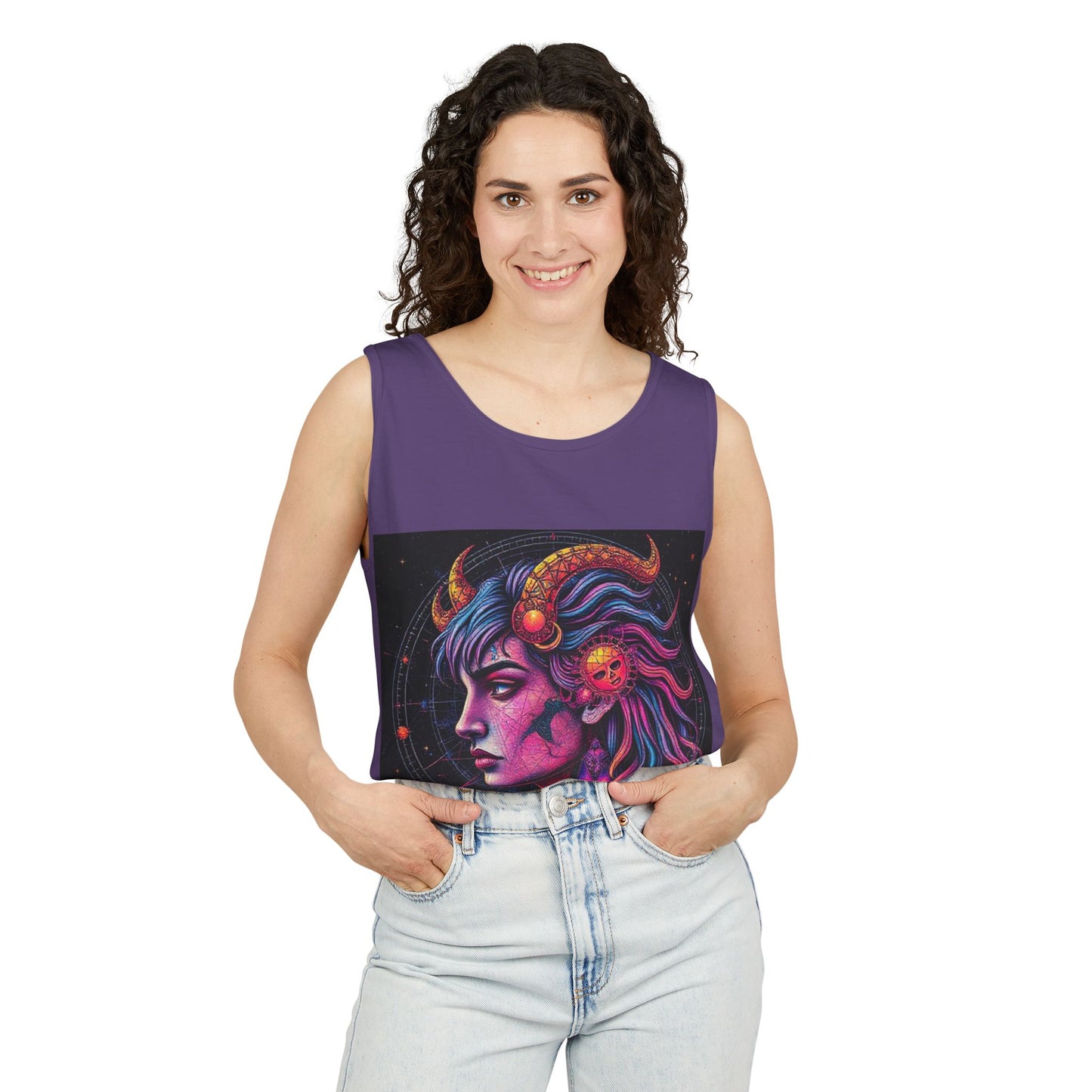 Unisex Garment-Dyed, Tank Top, Virgo Design, Pop Art v1, 100% US cotton