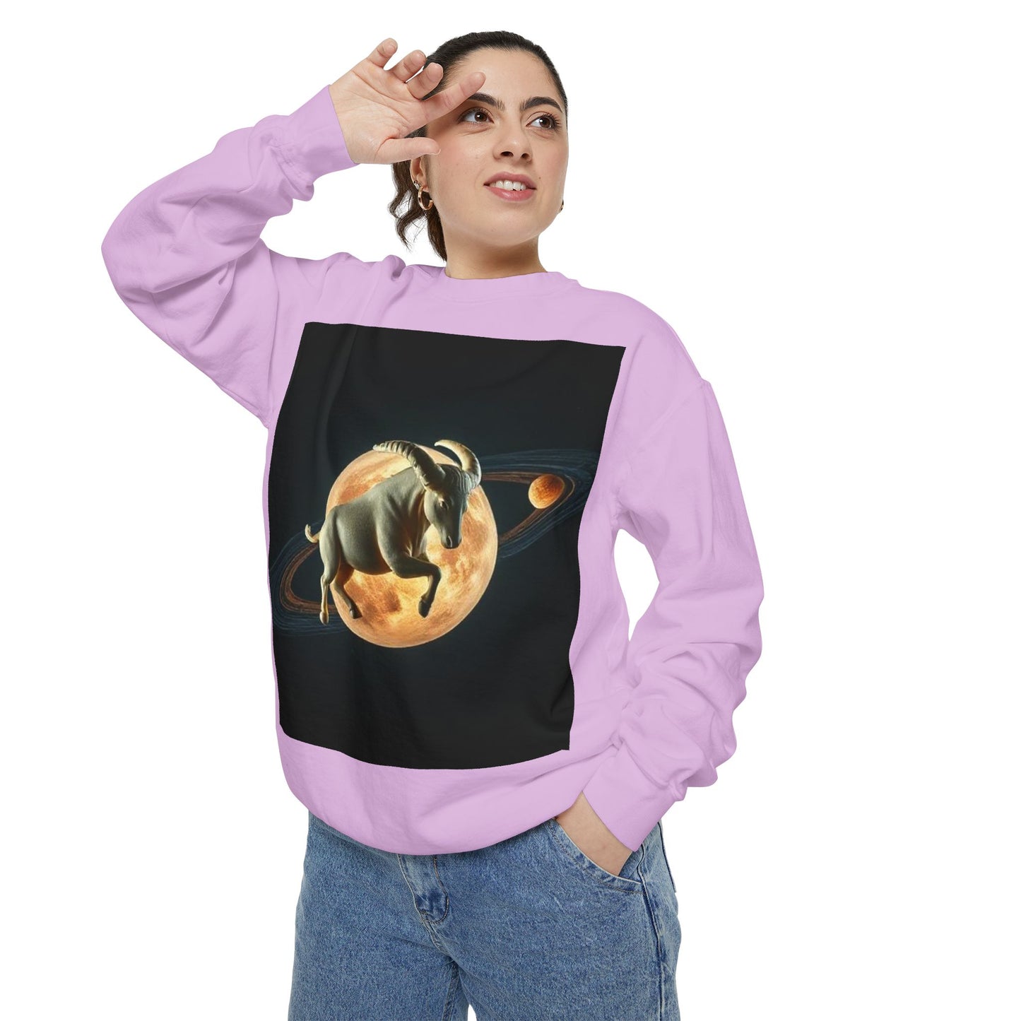 Garment-Dyed Sweatshirt, Unisex, Space Animal Design v1, Taurus