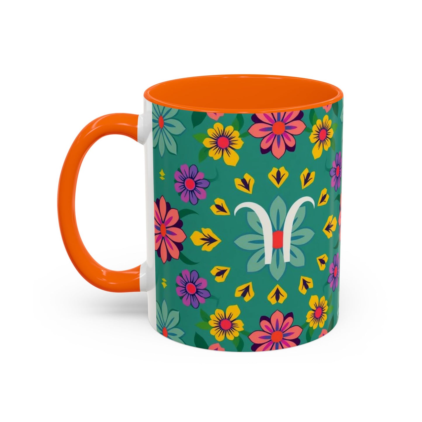 Accent Coffee Mug, Aquarius, Zodiac v3, Flower Pattern, (11, 15oz)