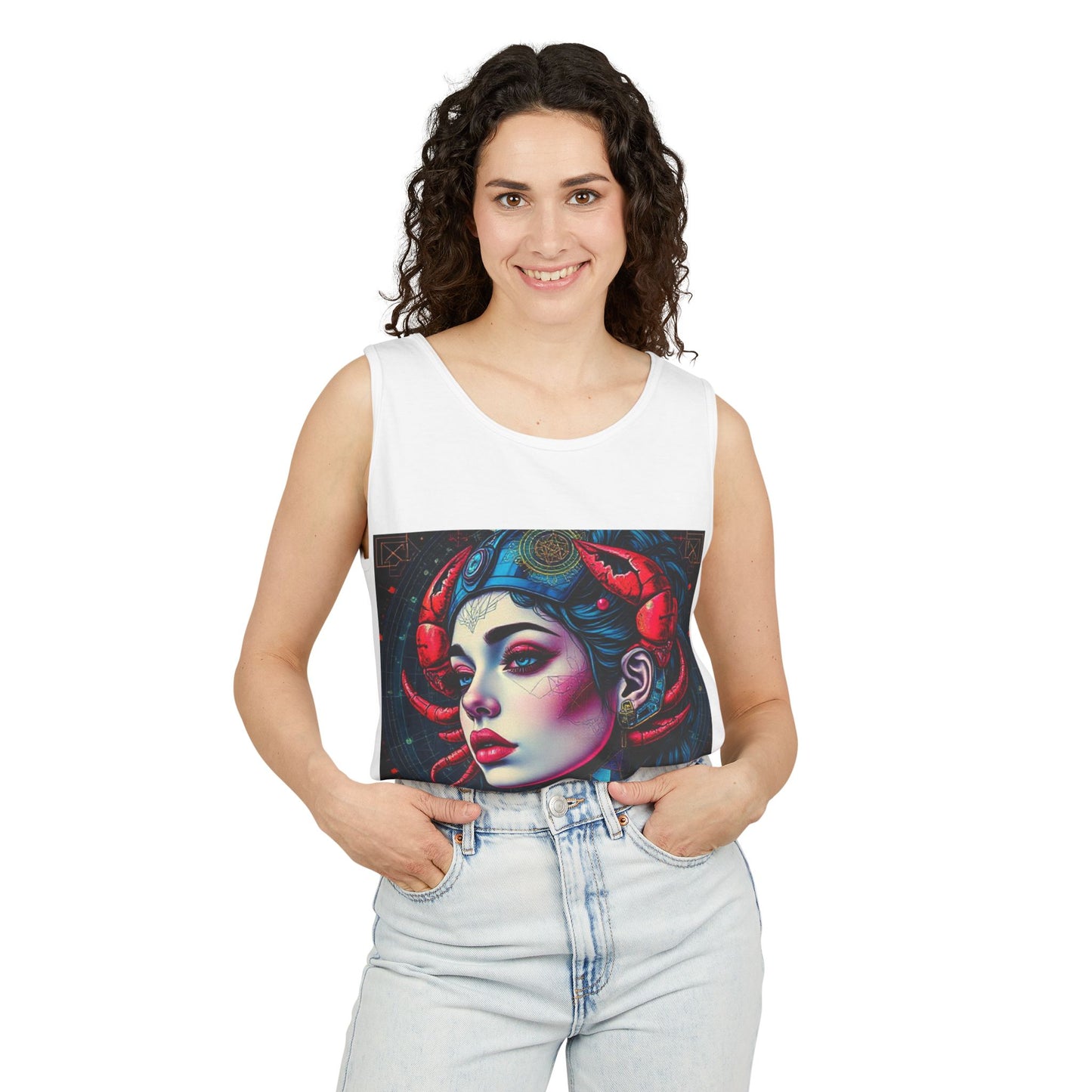 Unisex Garment-Dyed, Tank Top, Cancer, Pop Art v1, 100% US cotton