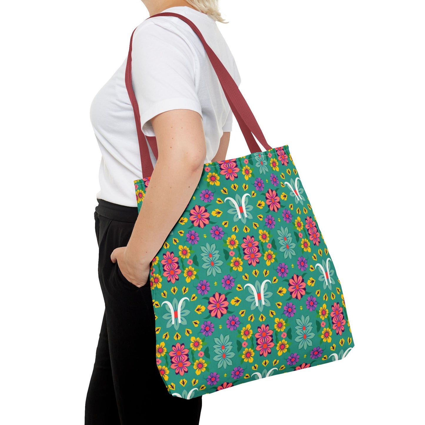 Tote Bag, (AOP), Aquarius, Zodiac v2, Flower Pattern