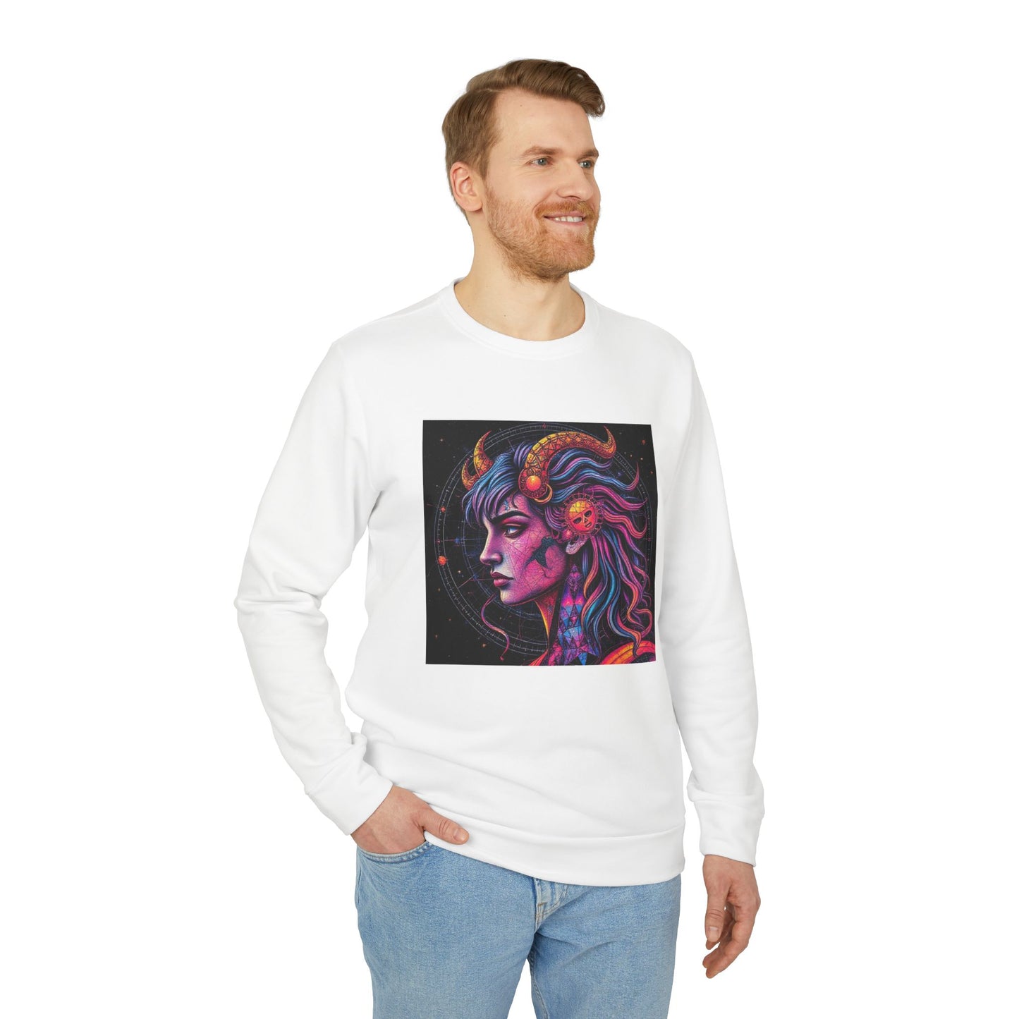 Adidas, Unisex Fleece Crewneck Sweatshirt, Virgo, Pop Art, Zodiac
