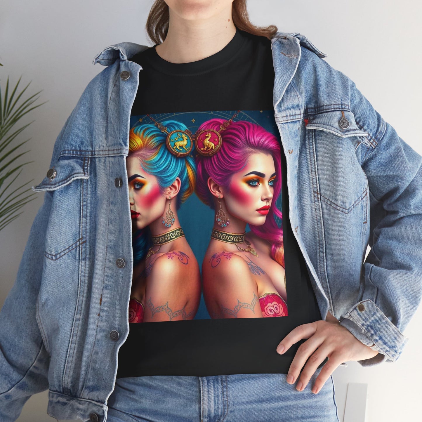 Unisex Heavy Cotton T-Shirt, Gemini, Zodiac v2, Sexy Art