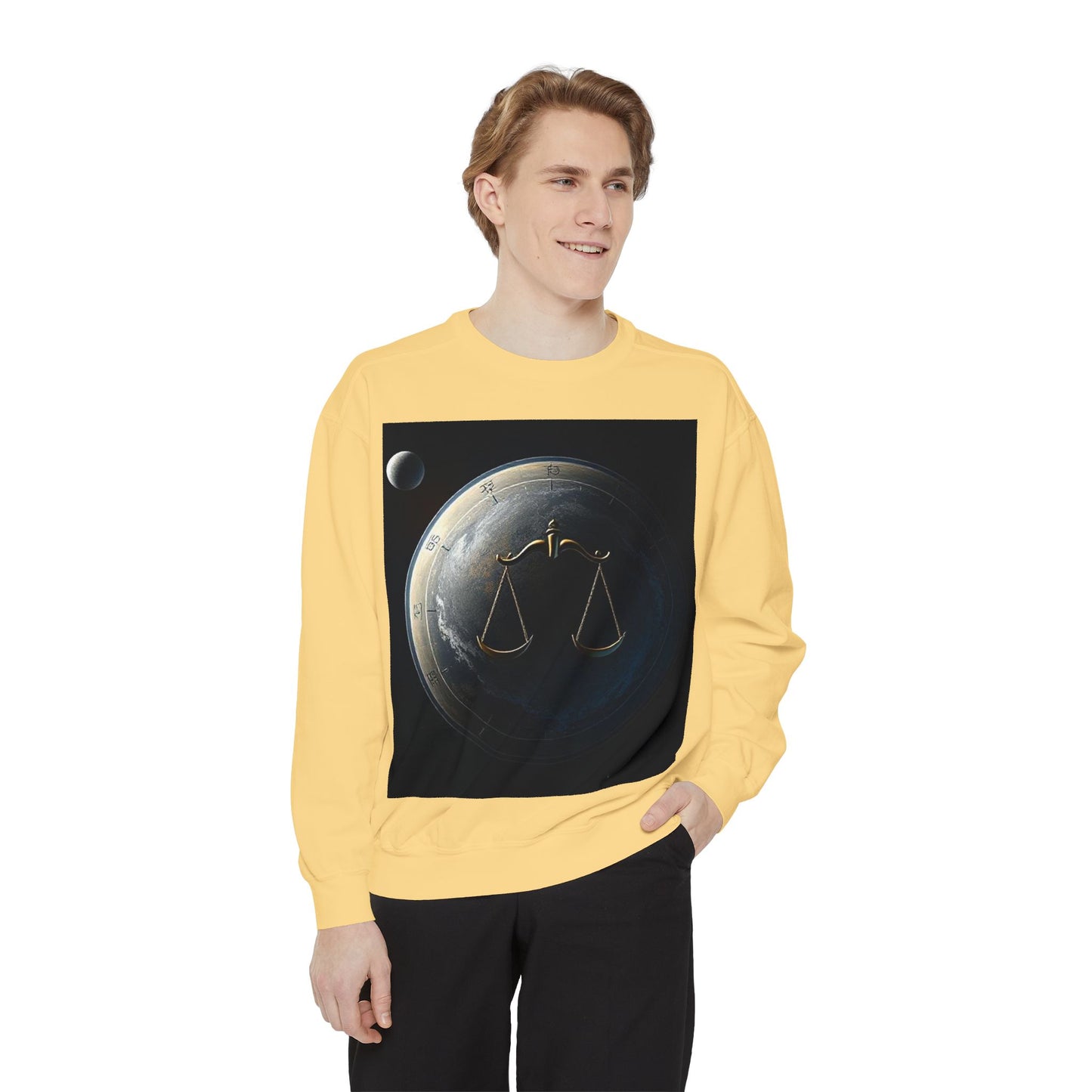 Garment-Dyed Sweatshirt, Unisex, Space Animal Design, Libra