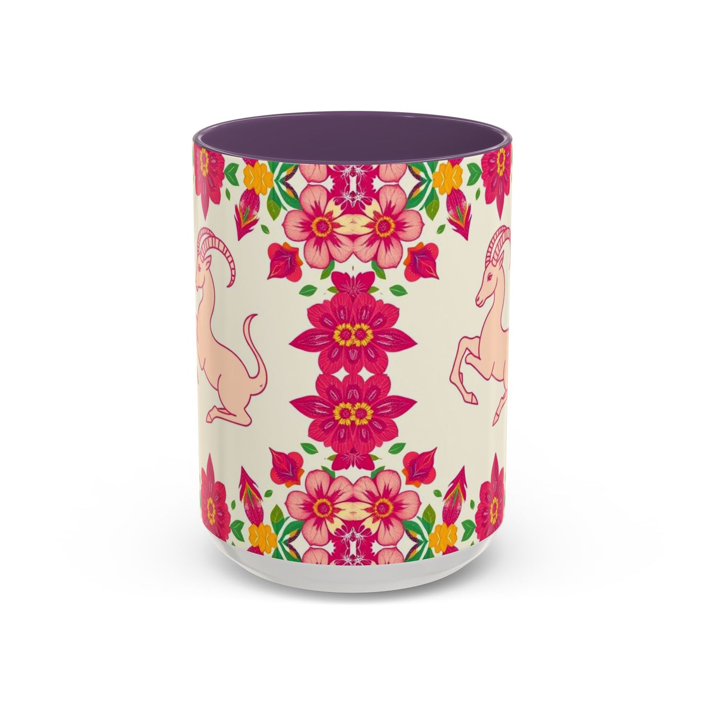 Accent Coffee Mug, Capricorn, Zodiac v2, Flower Pattern, (11, 15oz)