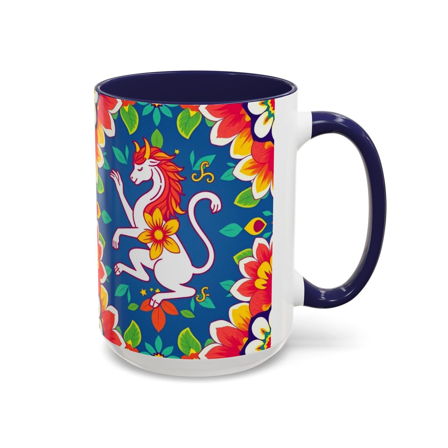 Accent Coffee Mug, Virgo, Zodiac v3. Flower Pattern, (11, 15oz)