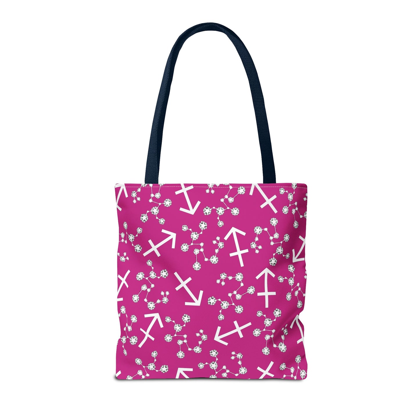 Tote Bag, Sagittarius Zodiac Sign, AOP, (Pink, White Print)