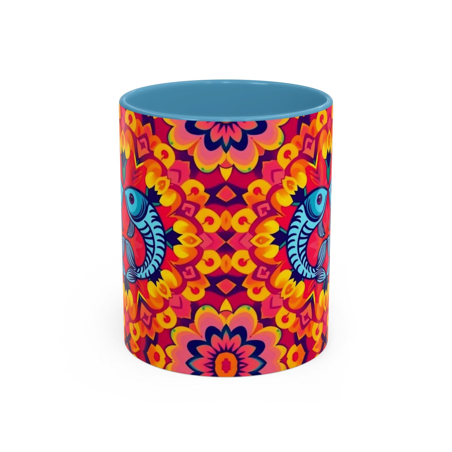 Accent Coffee Mug, Pisces, Zodiac v1, Flower Pattern, (11, 15oz)