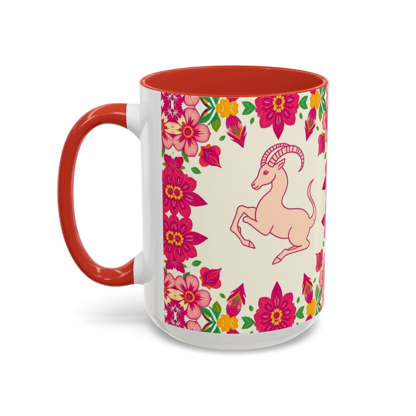 Accent Coffee Mug, Capricorn, Zodiac v2, Flower Pattern, (11, 15oz)