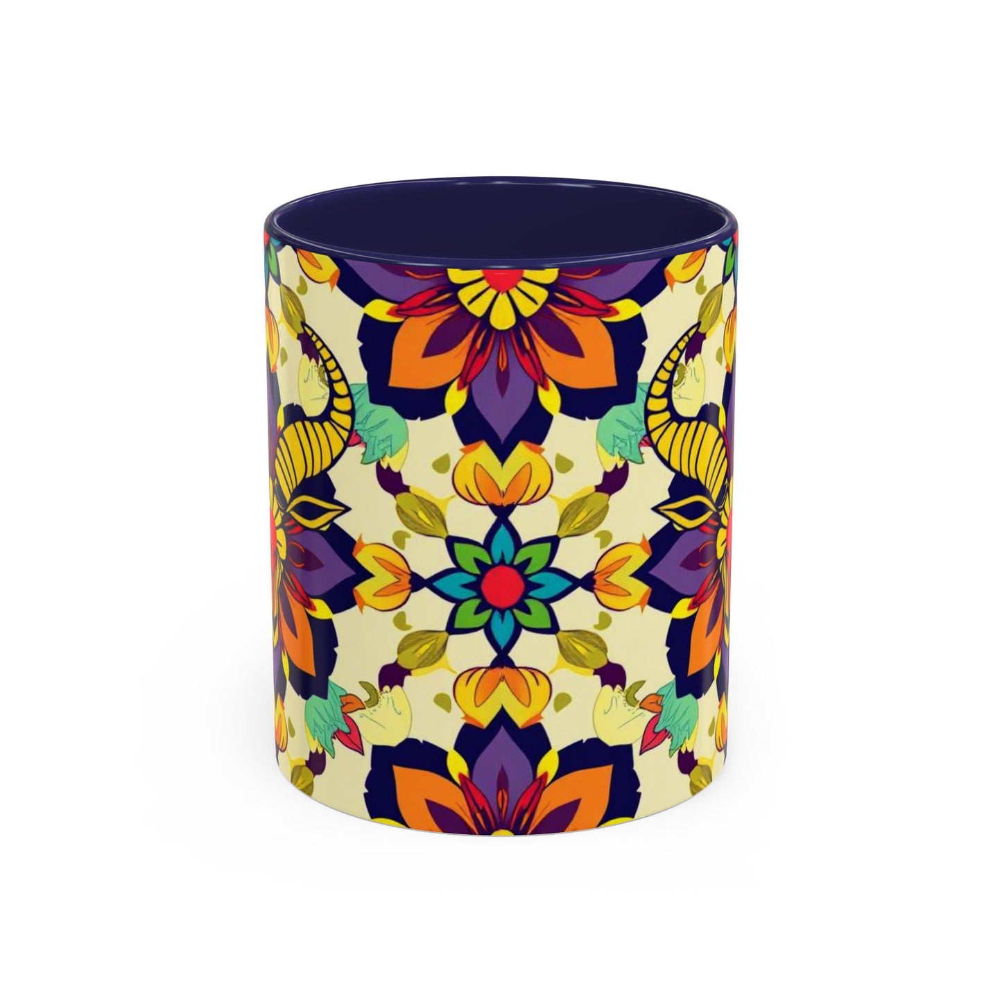 Accent Coffee Mug, Taurus, Zodiac v3. Flower Pattern, (11, 15oz)