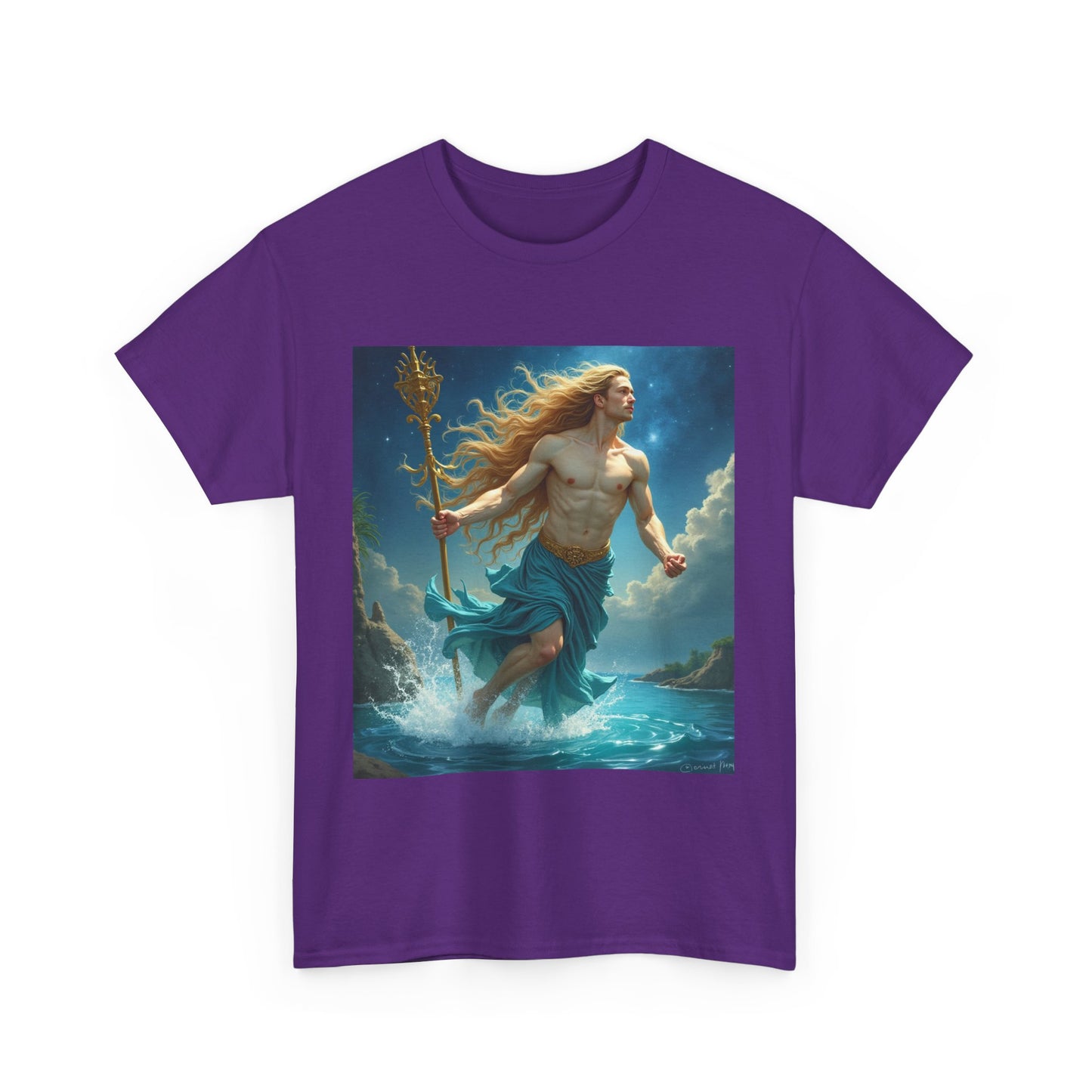 Unisex Heavy Cotton T-Shirt, Aquarius God 4v, Zodiac Design