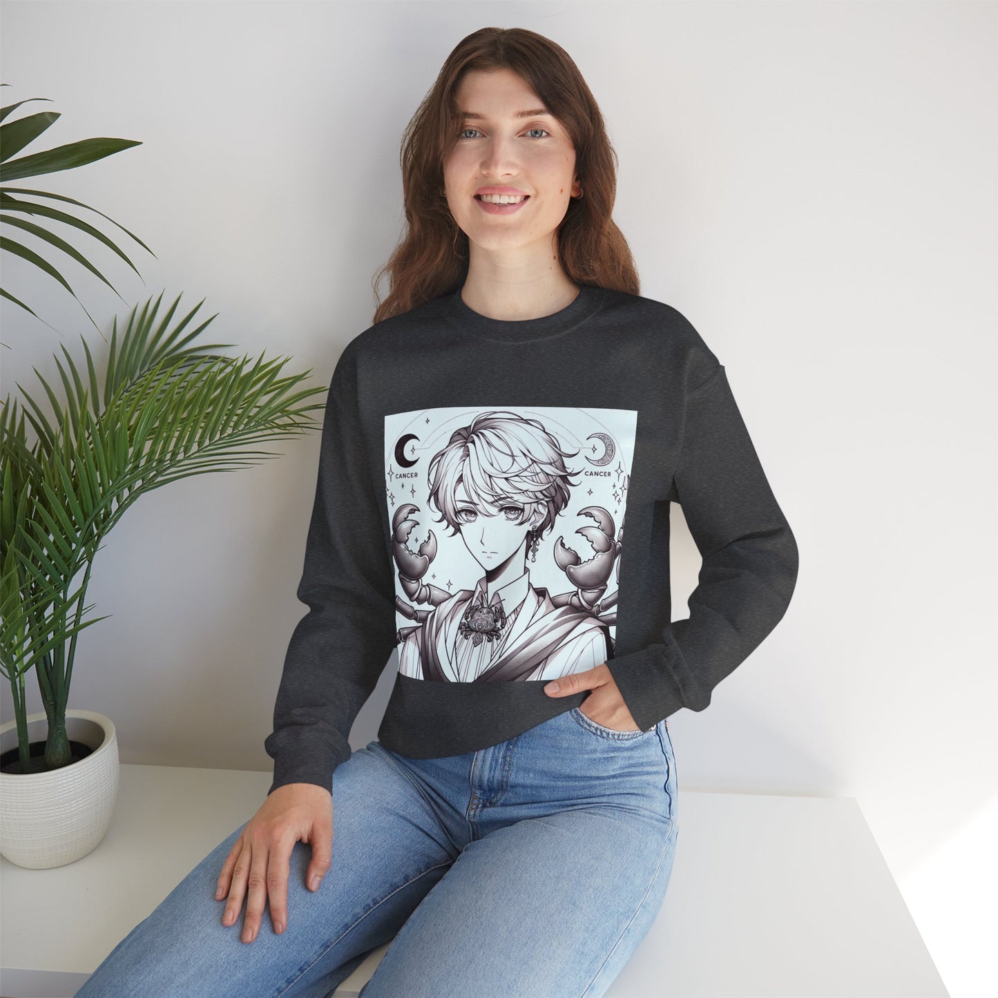 Unisex Heavy Blend™ Crewneck Sweatshirt,Two Moon, Cancer Zodiac Design