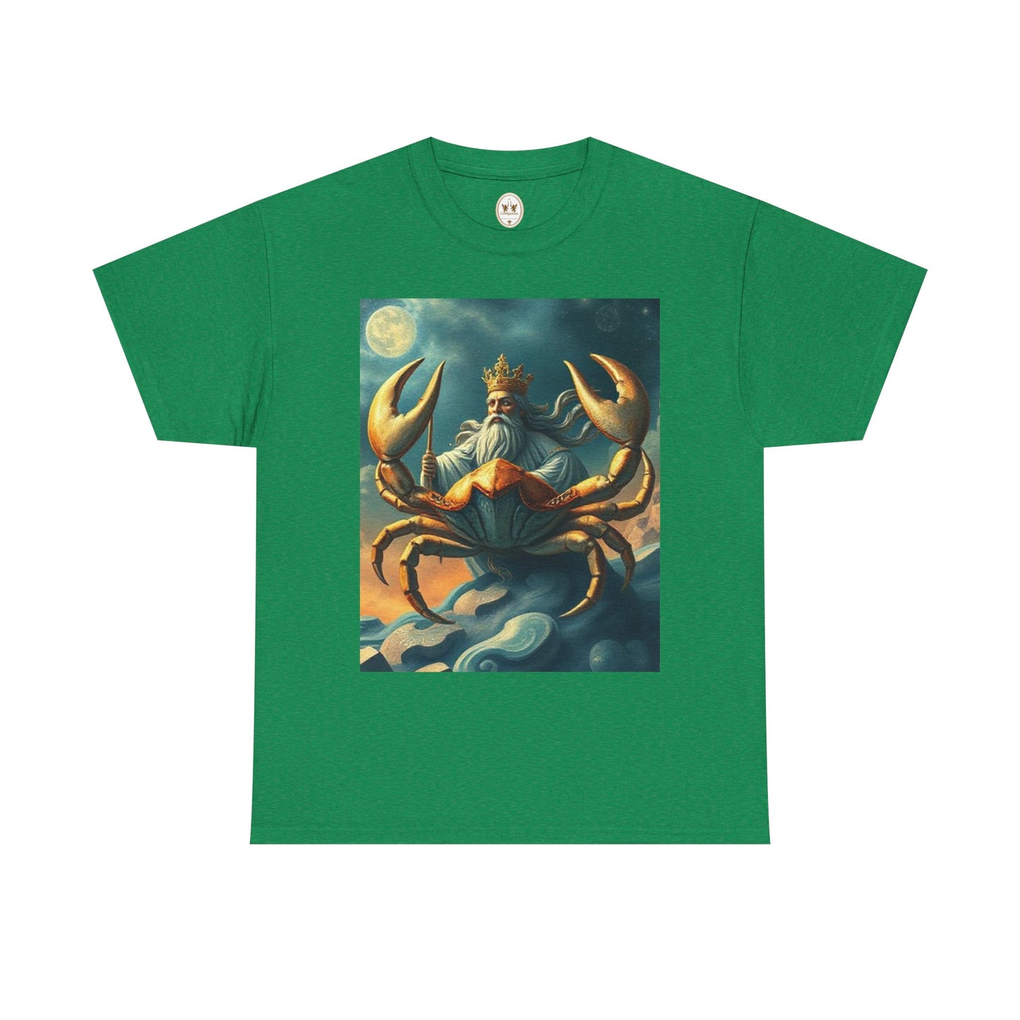 Unisex Heavy Cotton T-Shirt, Crustacean King v1, Cancer Zodiac Design