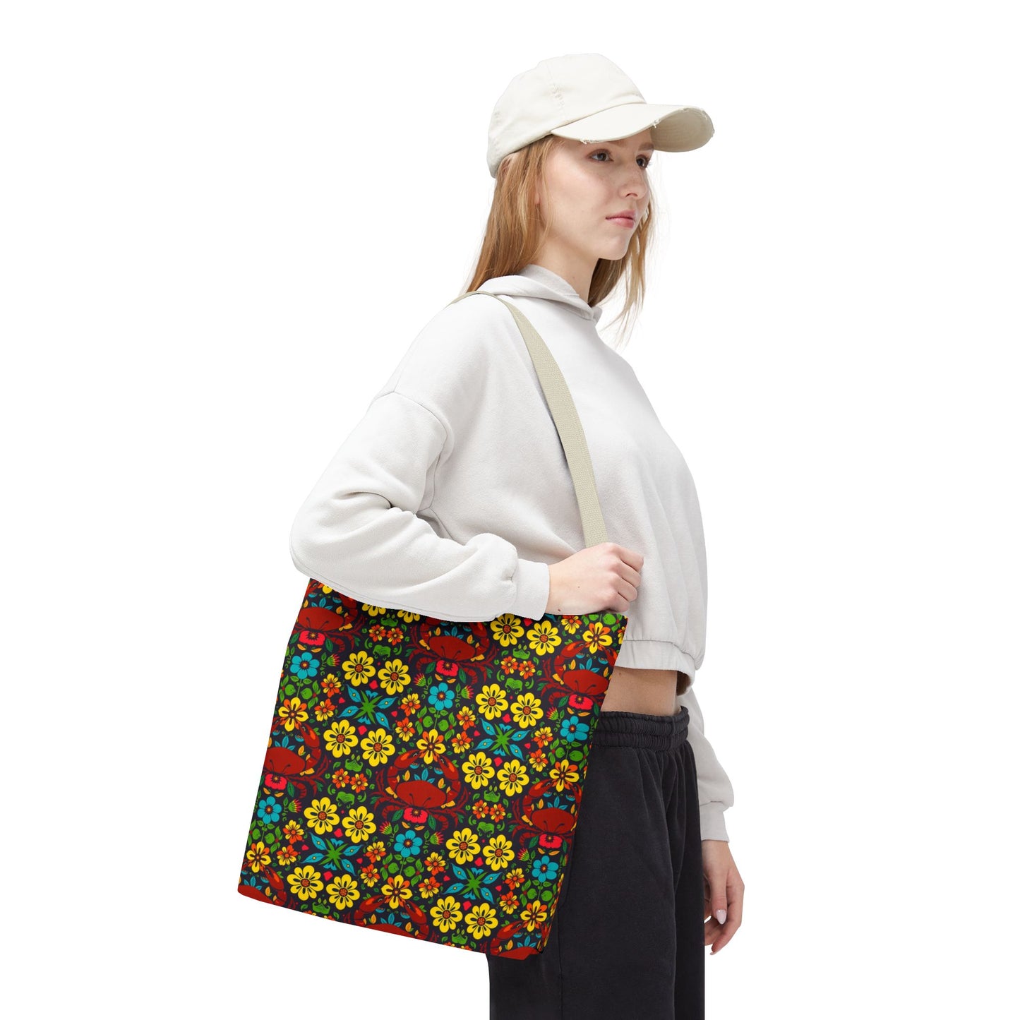 Tote Bag, (AOP), Cancer, Zodiac v4, Flower Pattern