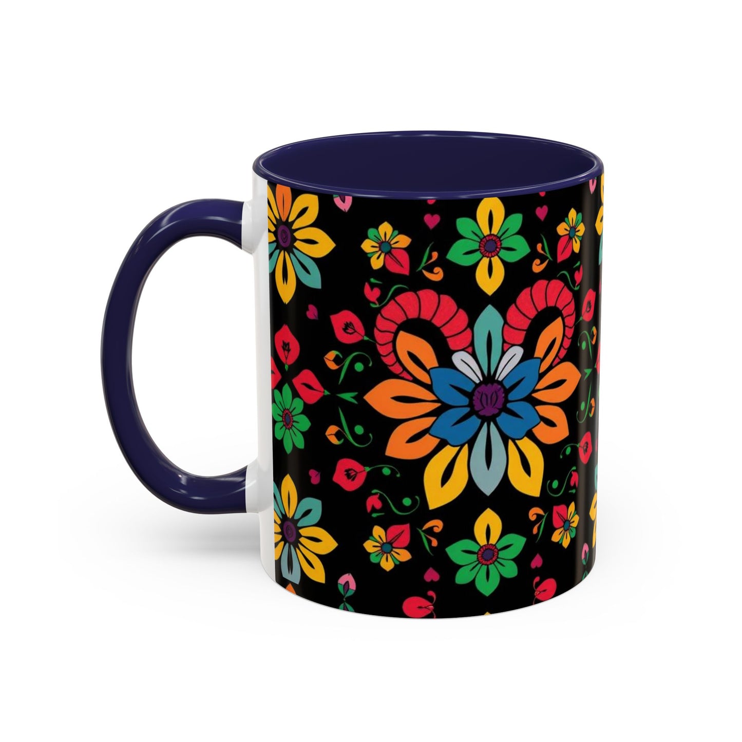Accent Coffee Mug, Aries, Zodiac v3, Flower Pattern, (11, 15oz)