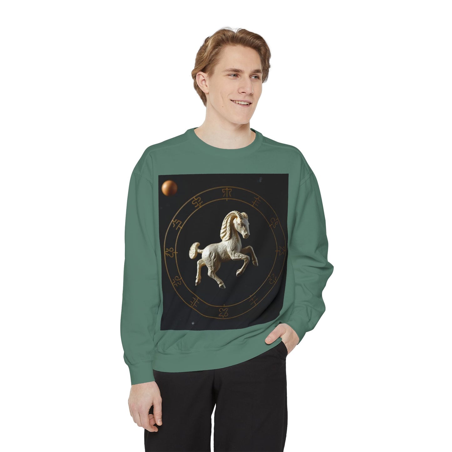 Garment-Dyed Sweatshirt, Unisex, Space Animal Design, Capricorn